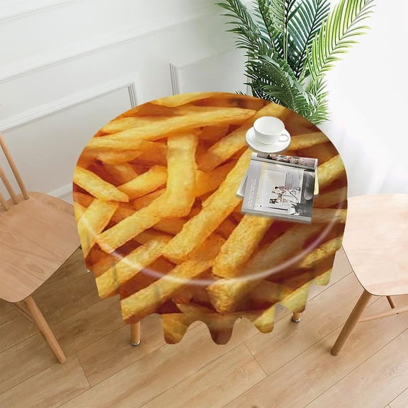 RKSupls 60 Inch Round Tablecloth, French Fries Sauce Premium Polyester Straight Edge Wrinkle Resistant Washable Table Cover for Party Home Dining Decor