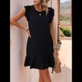 thumbnail image 4 of Vestidos de Verano para Mujer, Cuello Redondo, Corta, Dobladillo con Volantes, Vestido Informal Tipo Blusón, Negro, Talla L, 4 of 7