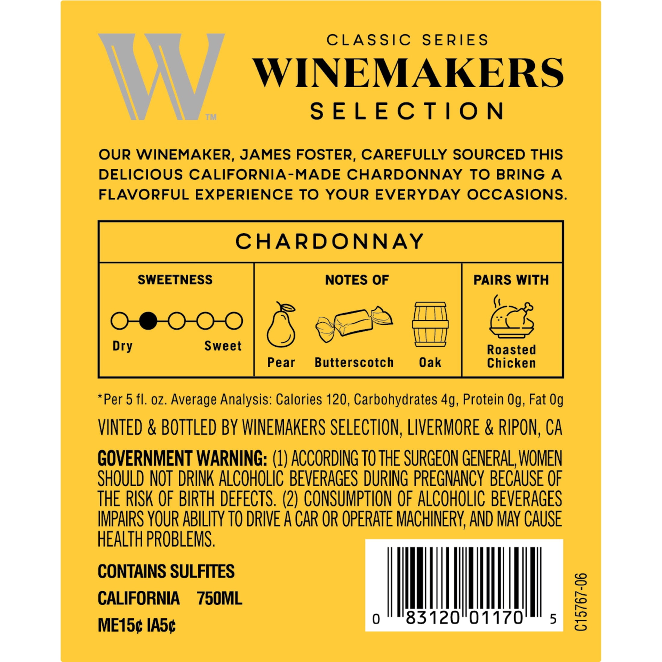 Winemakers Selection Chardonnay, White Wine, 750ml