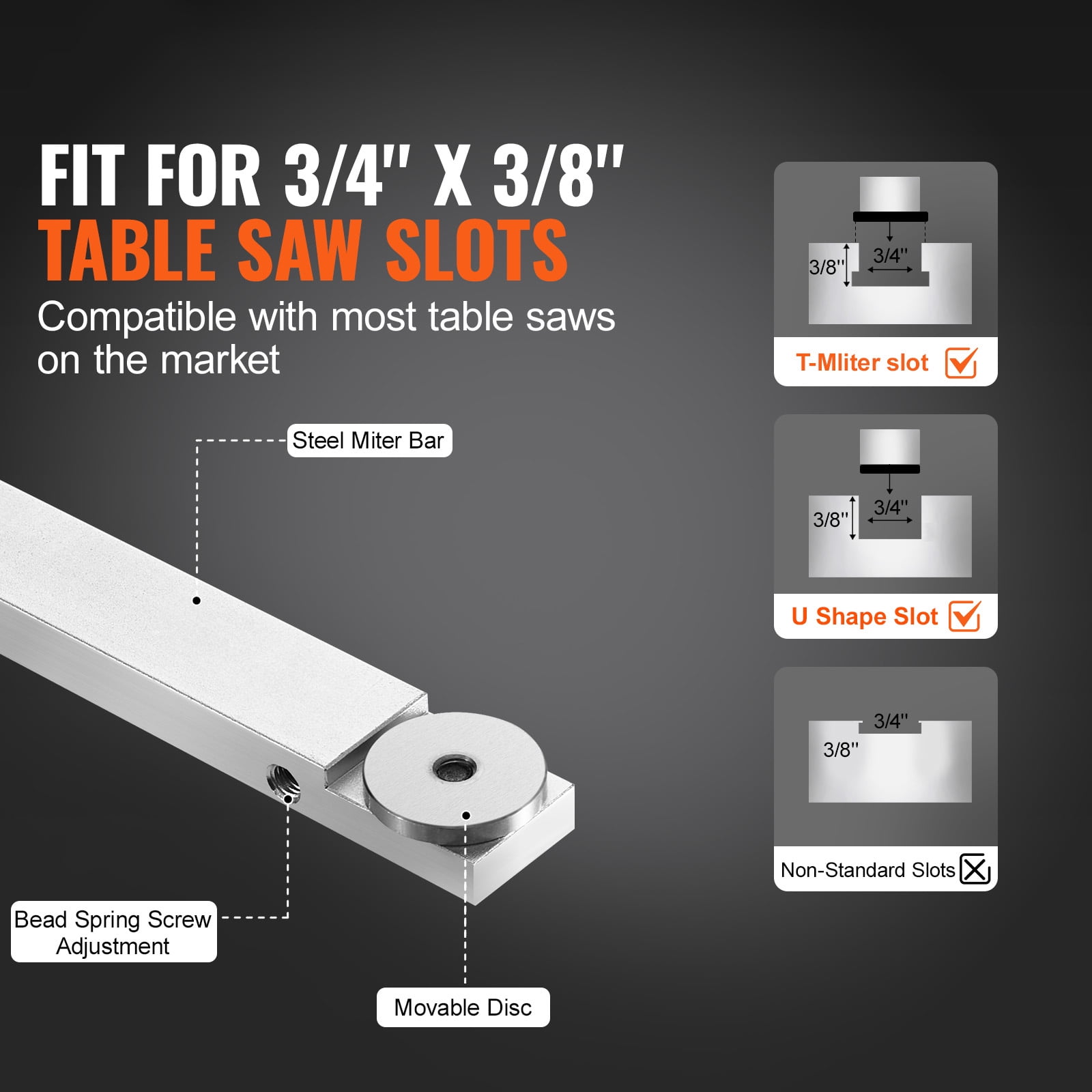 SKYSHALO Miter Gauge Precision Table Saw Standard Slot 3/4'' x 3/8'' 24" Grid