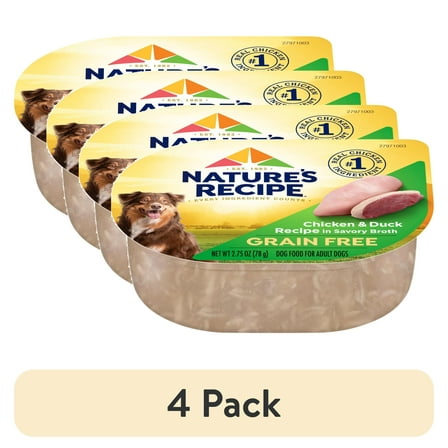 (4 pack) Nature’s Recipe Grain Free Chicken & Duck Recipe in Savory Broth Wet Dog Food, 2.75 oz. Cup
