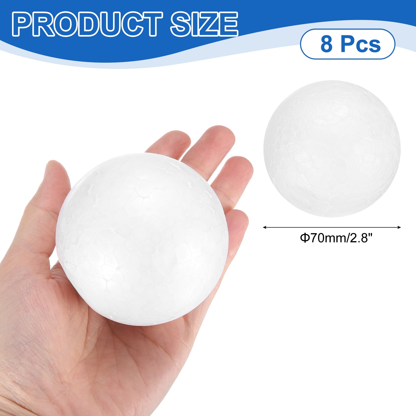 8 Pcs White Foam Balls, 2.8 Inch Polystyrene Solid Round Balls DIY Craft Foam