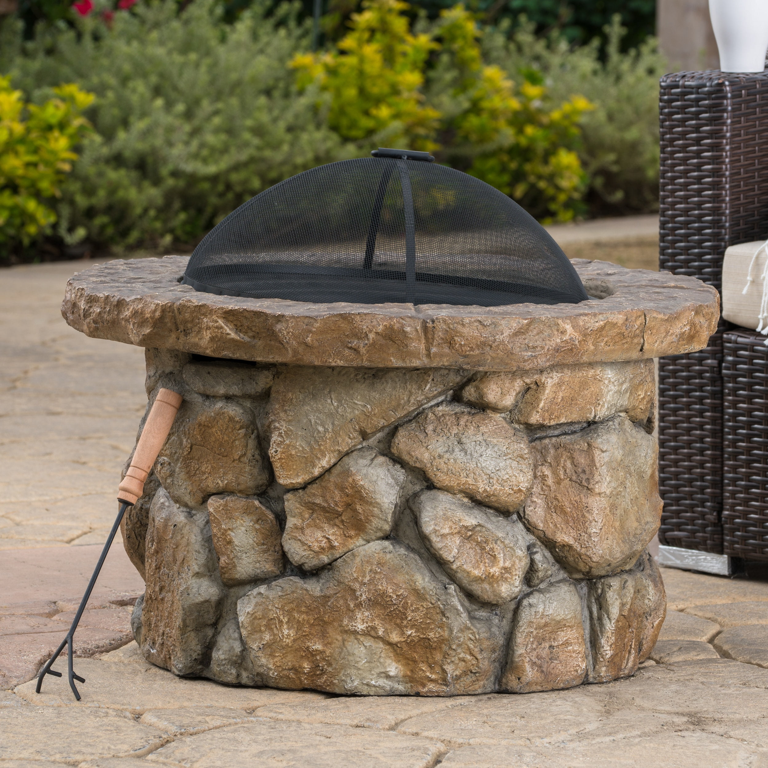 Finley Glass Fiber Reinforce Cement / Iron Fire Pit, Natural