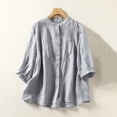 thumbnail image 2 of Women's Vintage Solid Blouses Cotton Linen Button Down Short Sleeve Shirts Summer Loose Crew Neck Casual Boho Tops, 2 of 5