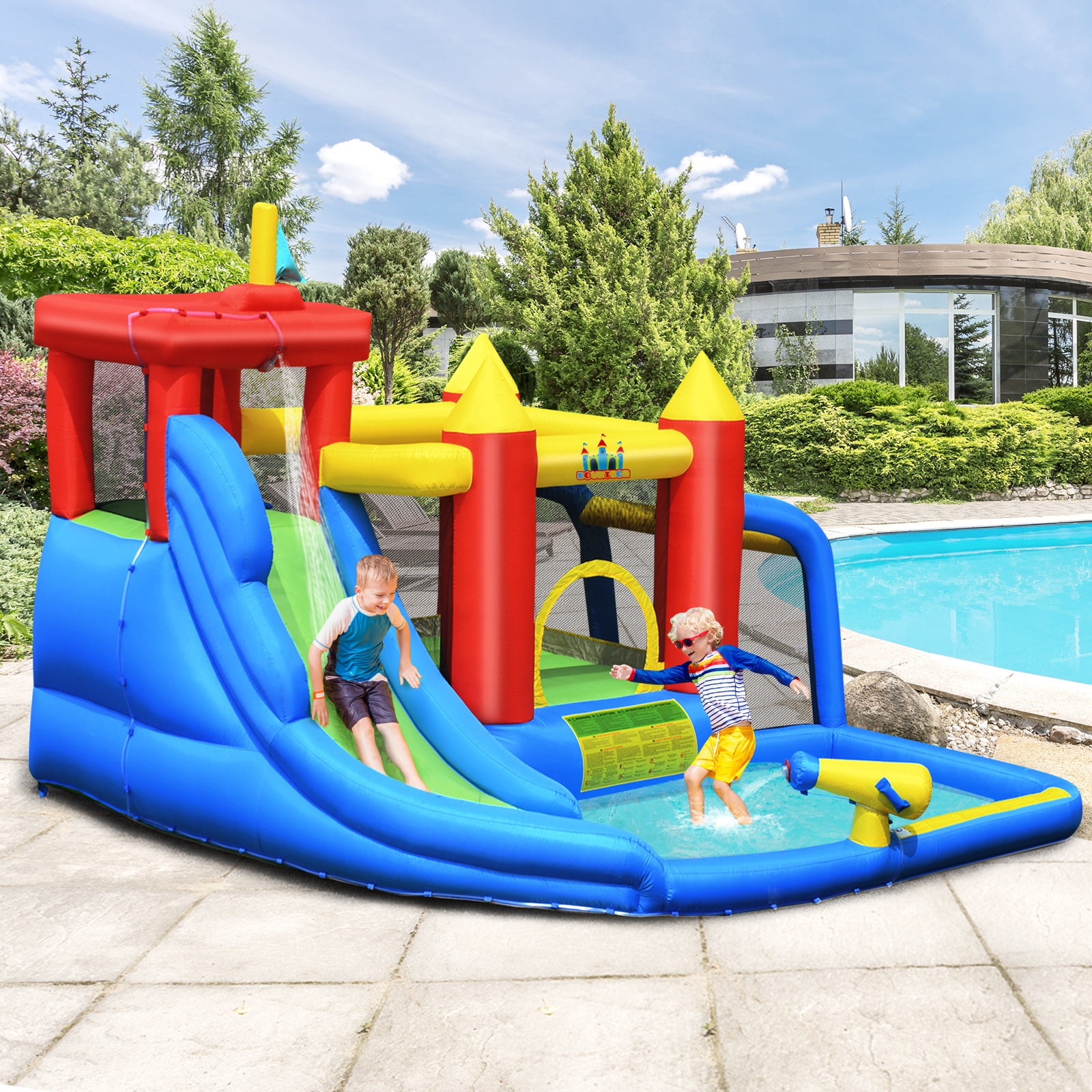 Infans Inflatable Bouncer Water Slide Bounce House Splash Pool without Blower