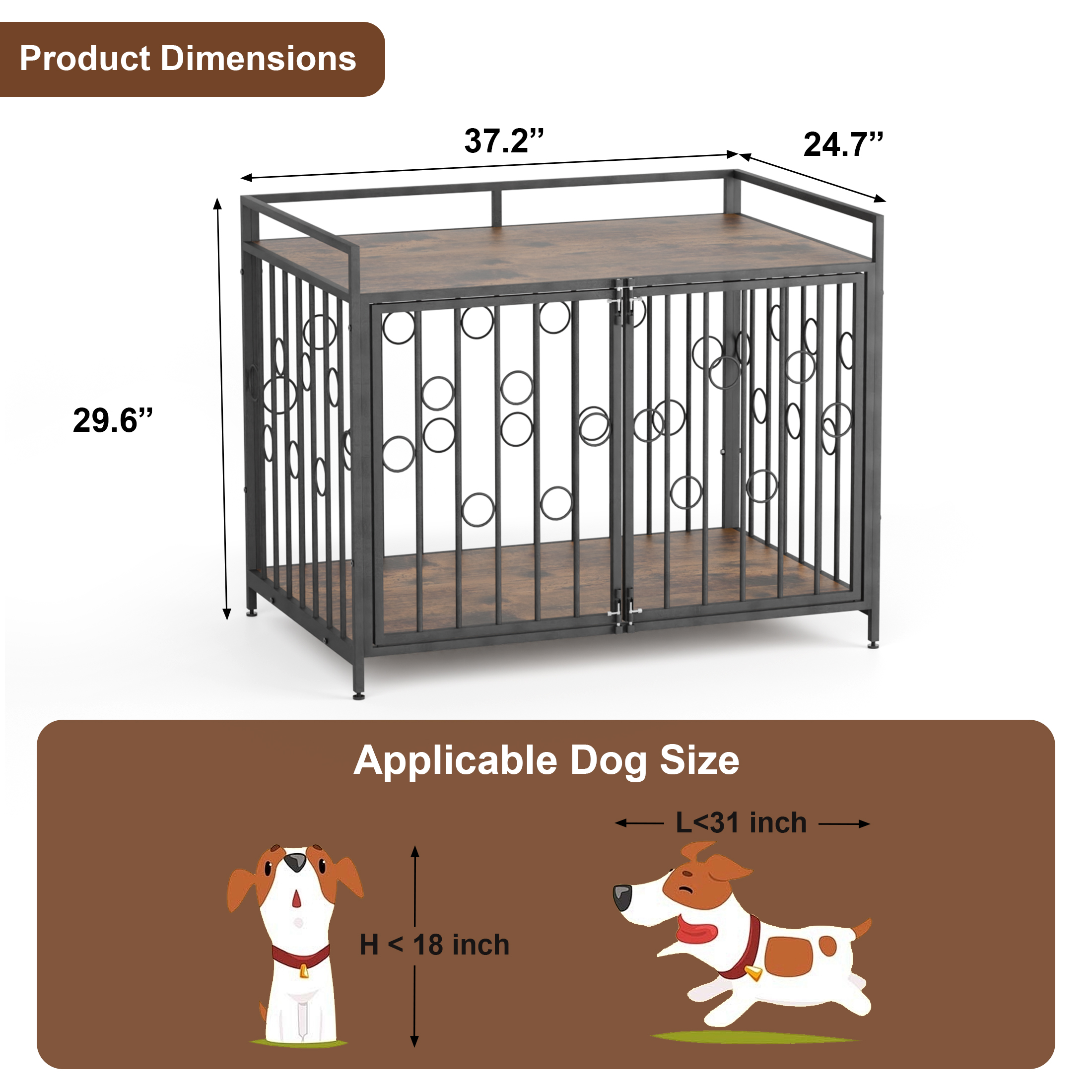 TIME RAY Dog Crate Furniture for Small Dog with Double-Doors , Dog Kennel Indoor Decorative Pet House Dog Cage Table, Brown