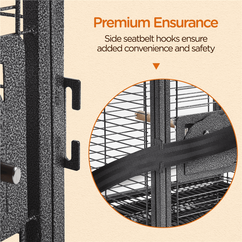 Yaheetech 26'' Wrought Iron Travel Bird Cage Carrier with Handle Perch & 2 Stainless Steel Bowls, Hammered Black