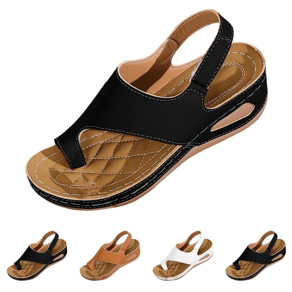 Zynoxe Womens Wedge Sandals Breathable Loop Toe Summer Beach Sandals Adjustable Hook and Loop Strap Sandals for Women Lightweight Comfy Walking Footwear 5.5
