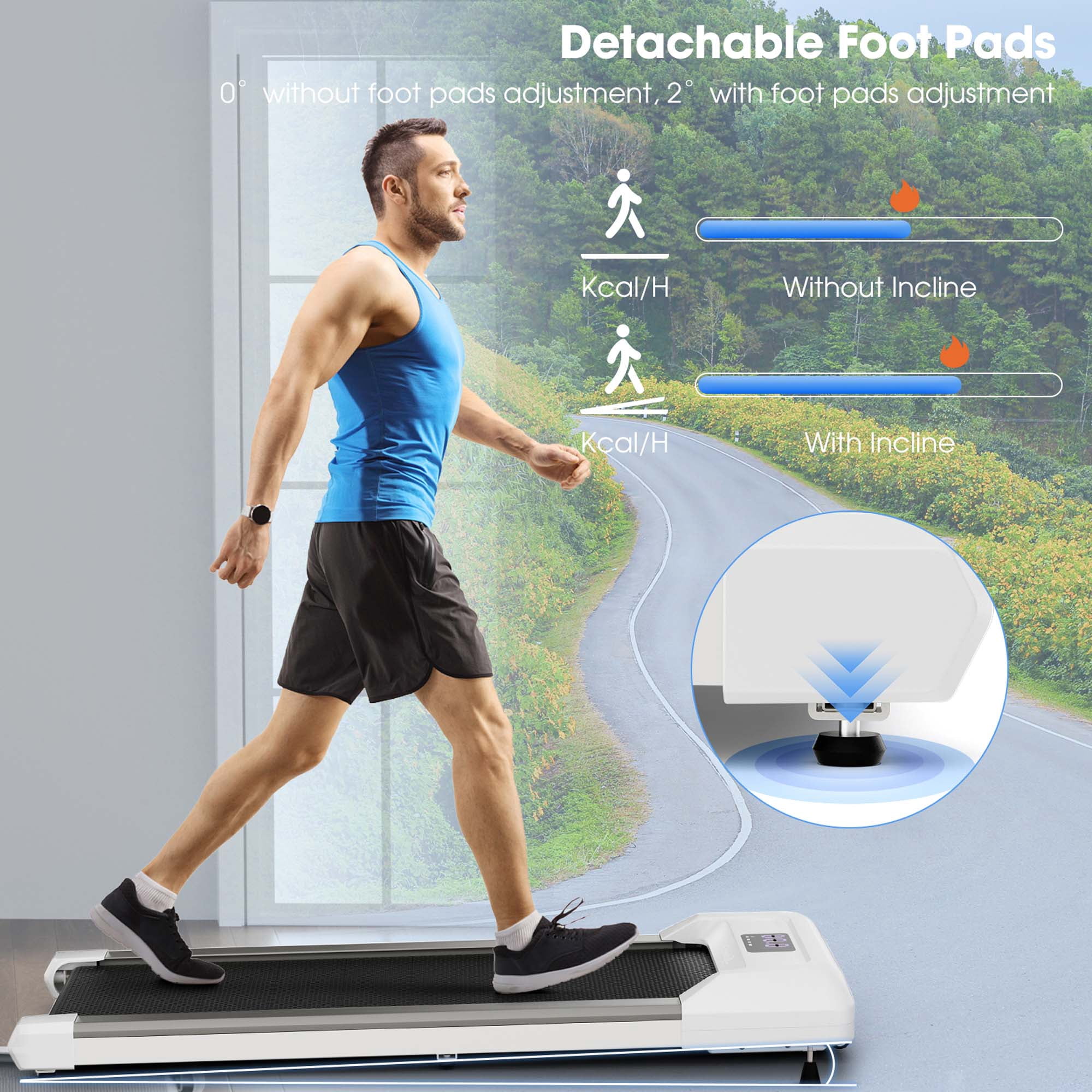 Costway 0.6-3.8MPH Walking Pad Under Desk Treadmill with Remote Control and LED Display White