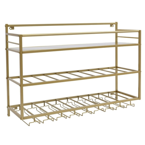 TOOL1SHOoo Wall Mounted Wine Rack with Top Shelf for 20 Bottles and 9 Wine Glass Storage