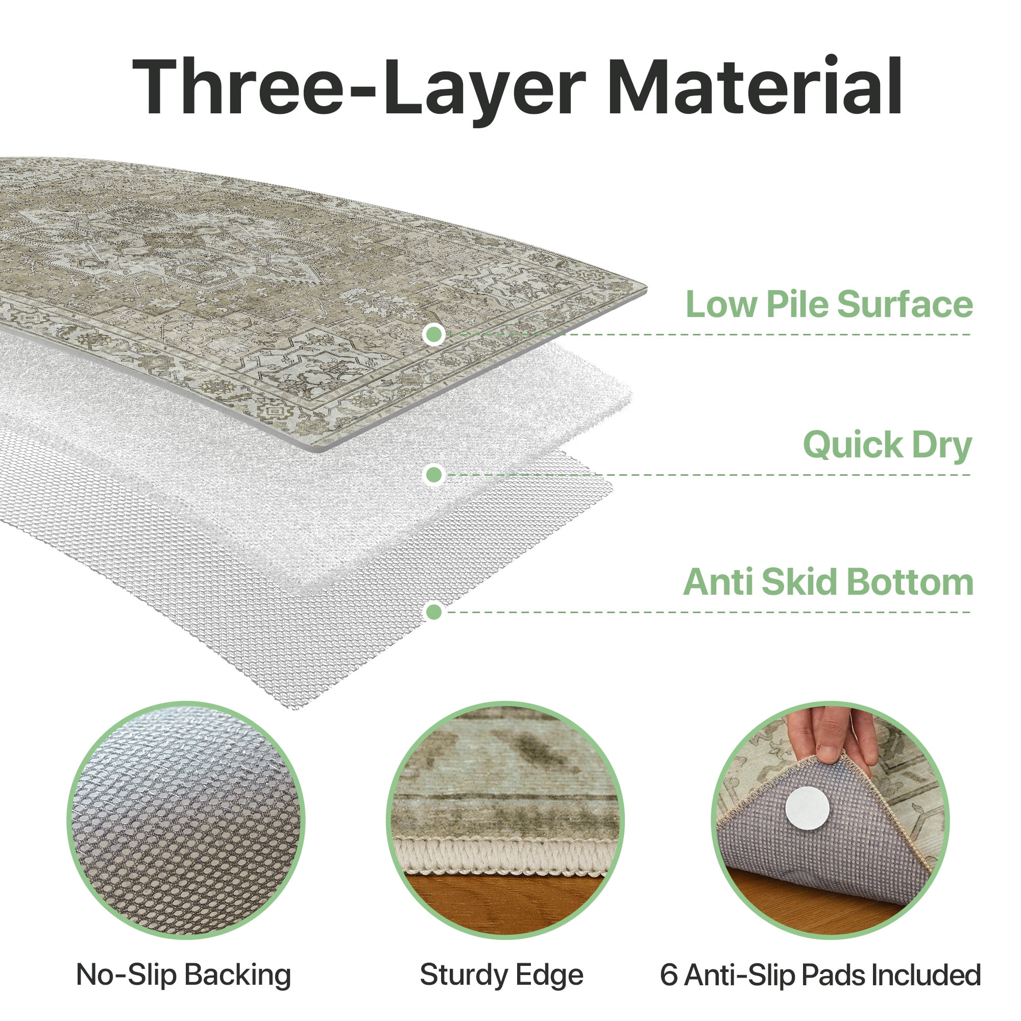DEORAB Outdoor Rugs 5'X8' Chenille Patio Rug Three-Layer Material Imitation Silicone Spot Molding Camping Outside Rv Mat,Coffee & Beige