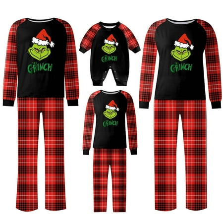 

2024 Christmas Grinch Family Matching Long-Sleeved Family Christmas Grinch-printed Pajamas Outfits for Baby Kid Men Women Couples Christmas Gifts
