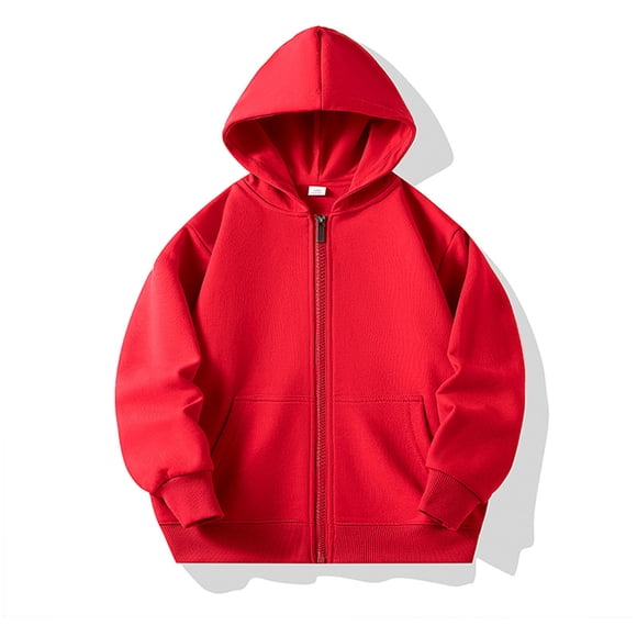 Milgrthf Unisex Boys Girls Fall Sweatshirts Casual Sport Long Sleeve Full Zipper Cute Crewneck Basic Solid Color Hoodies Pullover with Pocket Red 5-6 Years