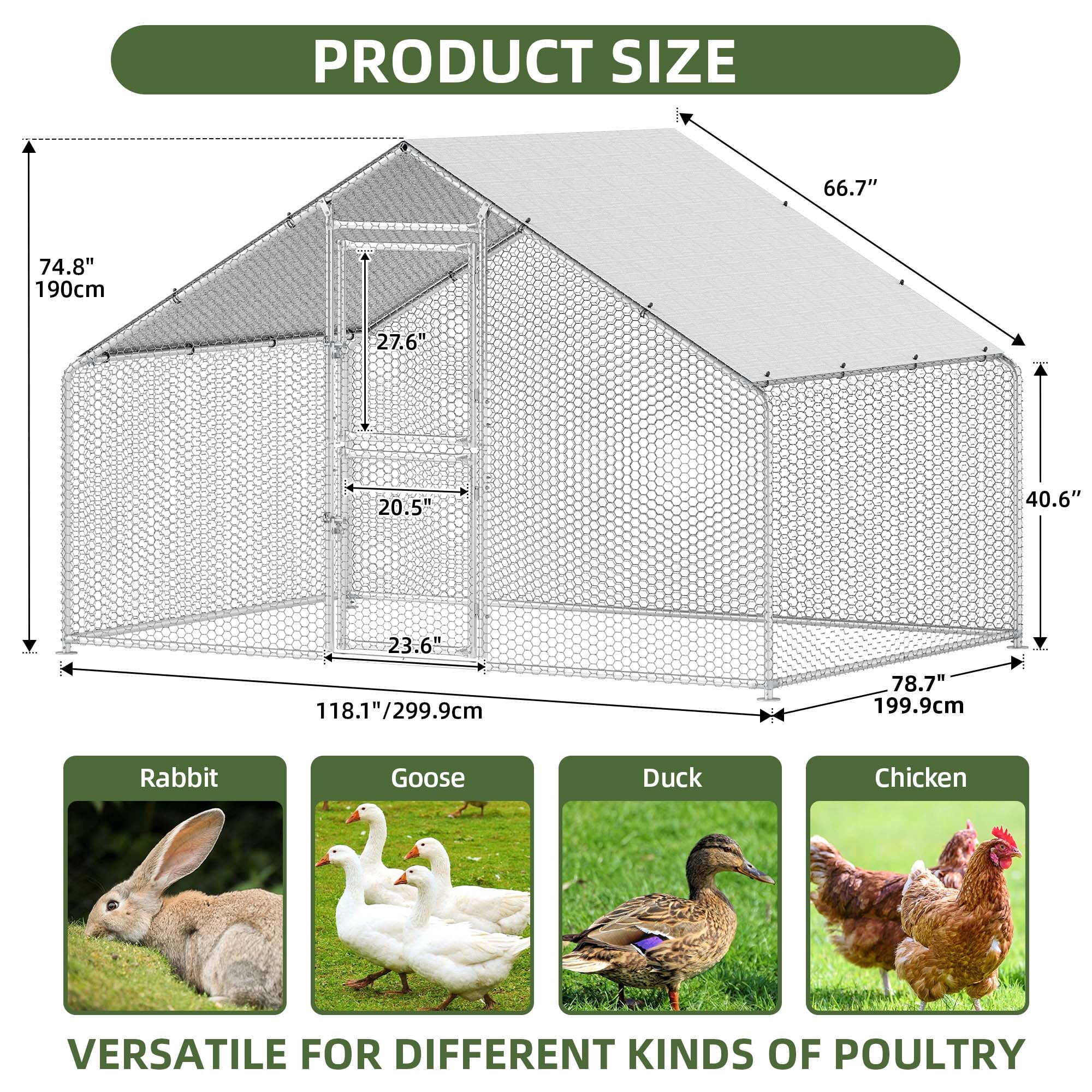 Uforic Large Chicken Coop Metal Chicken House/Pen for 10-15 Chickens Rabbits Duck Poultry Cage, Walk-in Chicken Run with Waterproof Cover for Backyard Farm