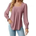 thumbnail image 2 of Leesechin Women's Fashion Deep Square - Neck Solid Button Long Sleeve Blouse Shirt Top in, 2 of 4