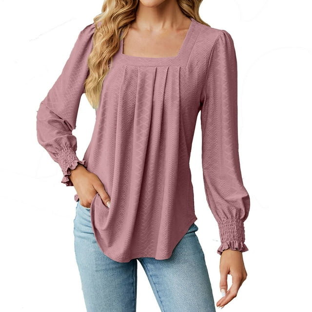 CEHVOM Blouse à Manches Longues Unie à Col Carré Profond pour Femmes en Liquidation