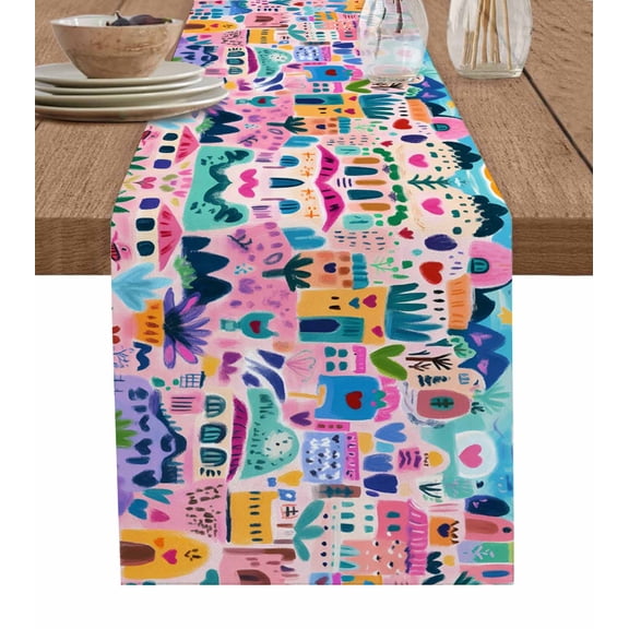 Ldtrchee Colorful Abstract Table Runner 48 Inches, Modern Artwork Oil Painting Bed Runner Dresser Scarves Tabletop for Indoor Outdoor Parties/Ceremony/Banquet, 13" x 48"