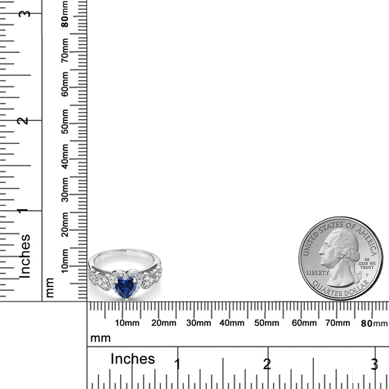 Gem Stone King 925 Sterling Silver Blue Created Sapphire Engagement Ring for Women (1.23 Cttw, Heart Shape 6MM, Available in Size 5, 6, 7, 8, 9)