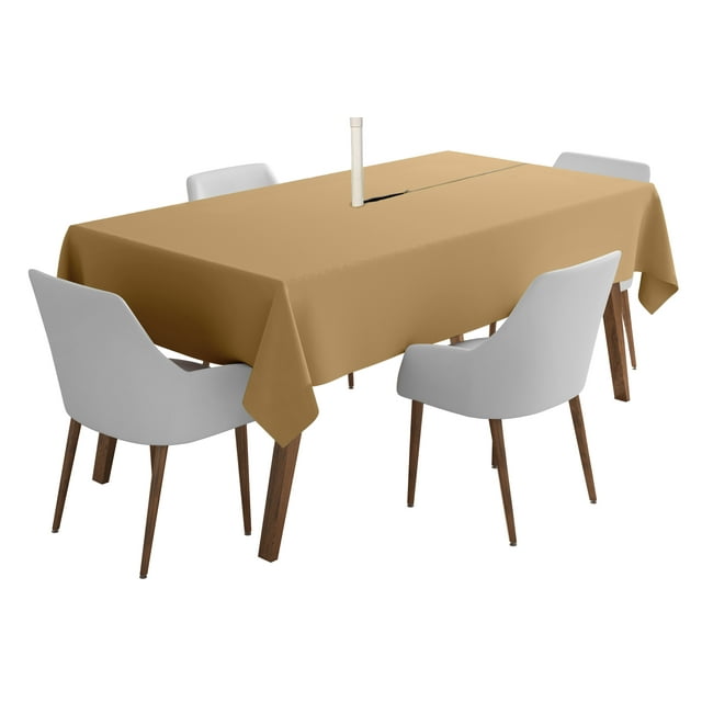 Vargottam Indoor/Outdoor Tablecloth 58'' x 82'' Rectangular with Umbrella Hole & Zipper, Waterproof, Beige, Polyester, Tablecloth