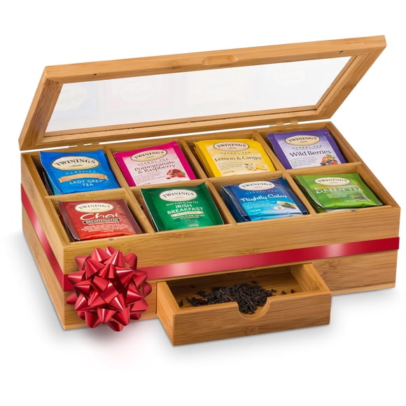 Organisateur de Boîte à Thé en Bambou - Coffre à Thé en Bois avec Tiroir Coulissant et Fenêtre en Acrylique, Couvercle Magnétique Garde le Sachet de Thé Frais - Comptoir & Ca