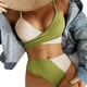 thumbnail image 2 of Traje de baño de bikini Bloque de color Cruzado Lazo Espalda Cintura alta Mujeres Trajes de baño de 2 piezas para playa Piscina Verde claro S, 2 of 5