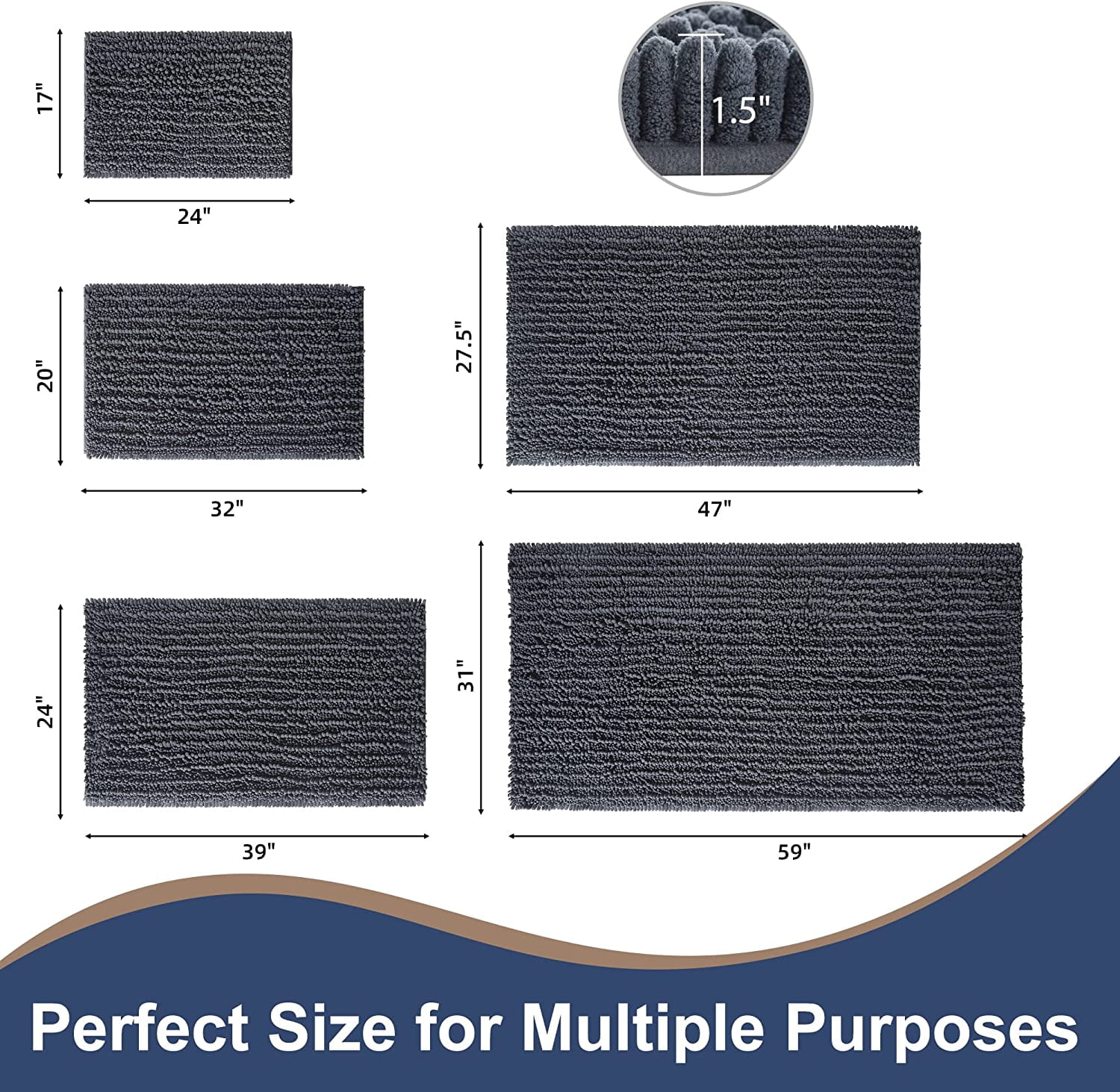 Soft Plush Microfiber Bathroom Rugs, Absorbent Bath Rugs Non Skid Machine Wash Dry Bath Mats for Tub,Shower and Bath Room Floor Mats (20x32inches, Charcoal Grey)