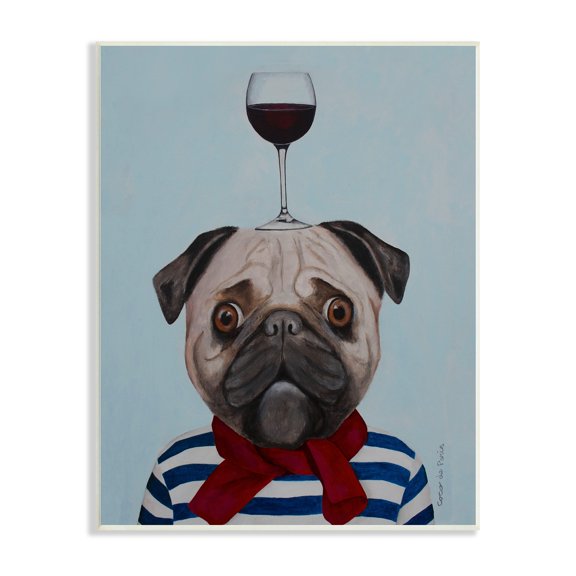 Stupell Industries Pug Wearing Mime Outfit Balancing Wine Glass , 10 x 15, Design by Coco de Paris