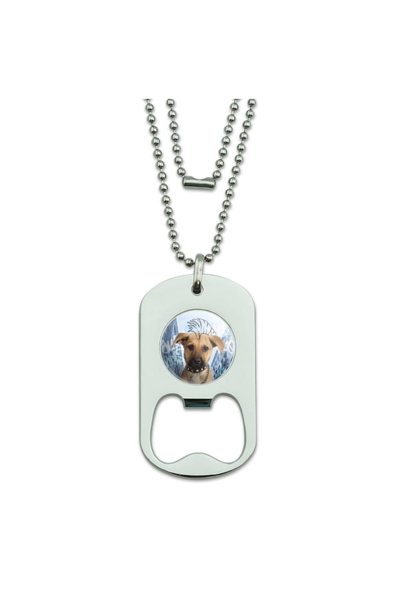 Tough Puppy Dog Mohawk Grafitti Military Dog Tag Bottle Opener Pendant