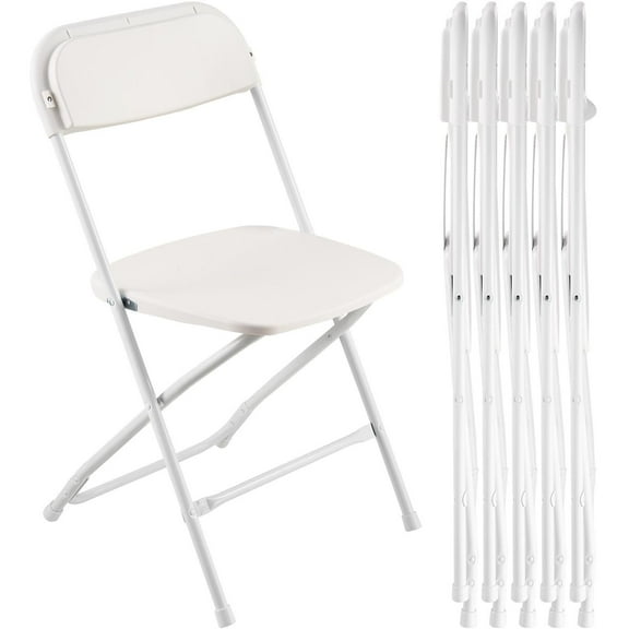 Folding Chairs 6 Pack, Portable Plastic Chairs Heavy Duty Metal Frame, Stackable Indoor Outdoor Seats for Events, White