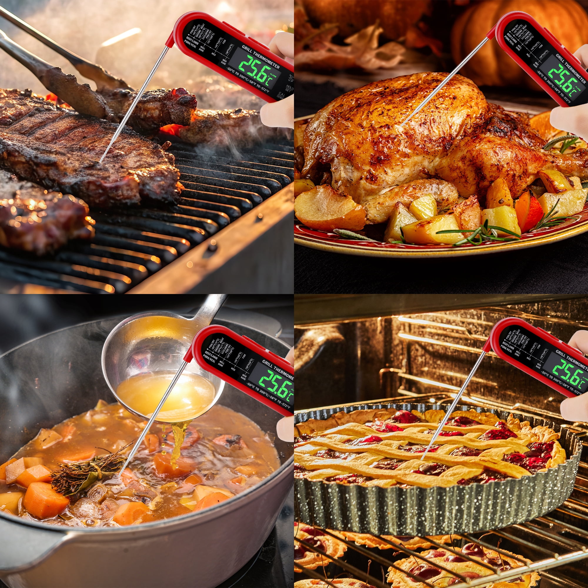 Unique Bargains Instant Read Food Thermometer Dual Probe Cooking Tool Red 6.3x1.4x0.7 in