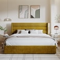 thumbnail image 3 of Amolife King Size Upholstered Lift up Storage Platform Bed Frame with Fabric Panel Wingback Headboard, Olive Yellow, 3 of 13