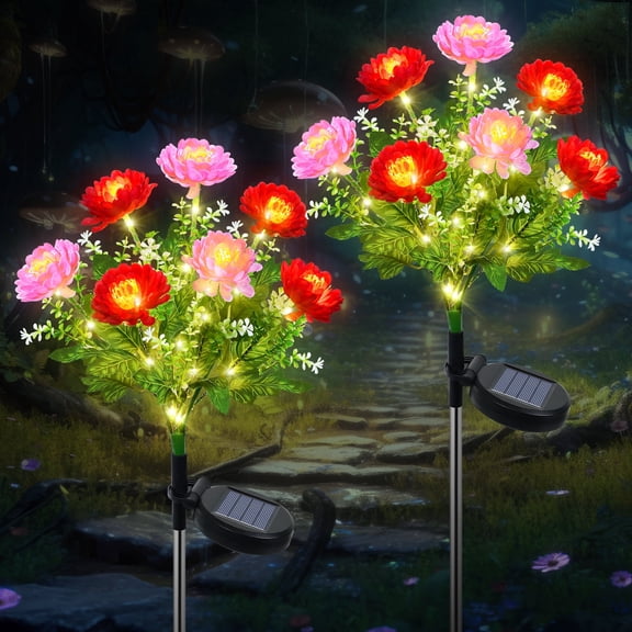 Ninonly Solar Garden Lights 2 Pack, Solar Lights Outdoor Waterproof with 7 Flower, Solar Flower Lights Outdoor Garden Decor, Solar Landscape Lights for Yard Patio Lawn Porch Pathway Decoration