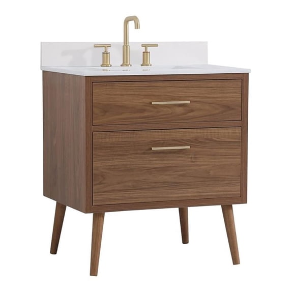 Elegant Decor Boise 30" MDF Wood Bathroom Vanity with Backsplash in Walnut Brown