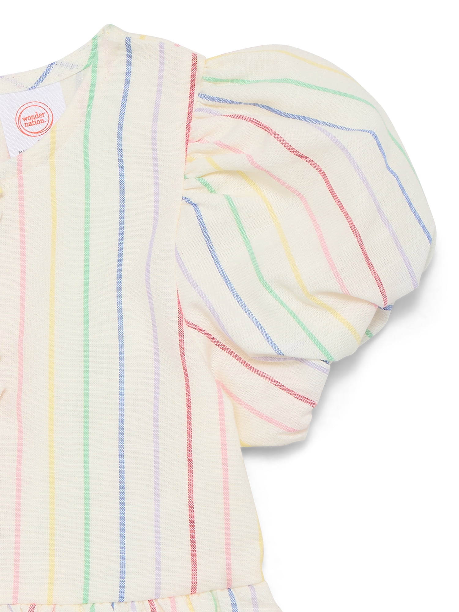 Wonder Nation Toddler Girls Stripe Dress with Bubble Sleeves, Sizes 12M-5T