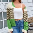 thumbnail image 5 of PBFRDSJ Women’s Striped Open Front Cardigan Long Sleeve Crew Neck Button Down Knit Sweater Retro Casual Wool Tops, 5 of 9