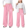 thumbnail image 2 of Bottoms for Girls Bow Tie Wide Leg Lightweight Straight Leg Joggers Pockets Girl Warm Jeans,Pink,160, 2 of 5