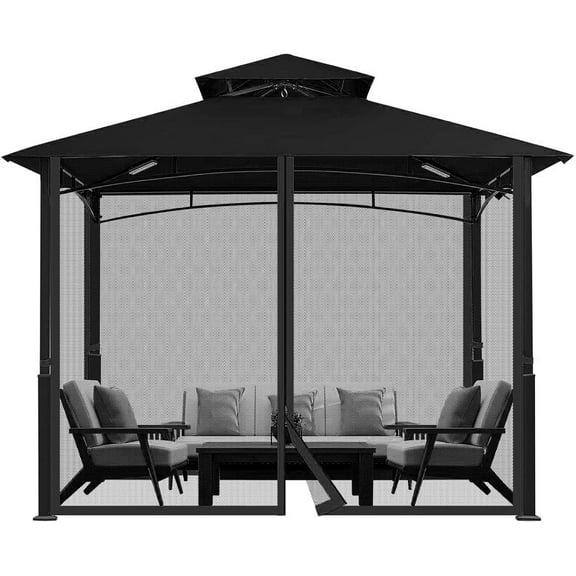 Universal 10ftx 10ft Gazebo Replacement Patio Mosquito Netting, Black 4-Panel Netting Walls with Double Zippers for Patio (Mosquito Net Only)