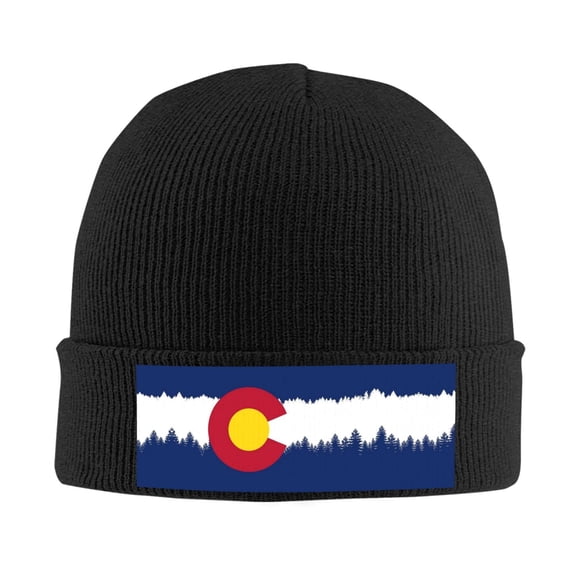 Colorado Snow Mountain Winter Beanie Hats for Men Women Warm Cozy Knitted Cuffed Skull Cap Black
