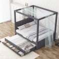 thumbnail image 3 of Full Size Upholstery Canopy Platform Bed with Trundle and 3 Storage Drawers, Solid Wood Captain Bed with 4-Poster Canopy Roof and Strong Slats Support for Bedroom, No Box Spring Needed, Gray, 3 of 7