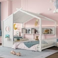thumbnail image 3 of Harper & Bright Designs Full Size Wooden Floor House Bed with Storage Shelf, Montessori Bed Frame with Roof and Window for Bedroom, White, 3 of 9