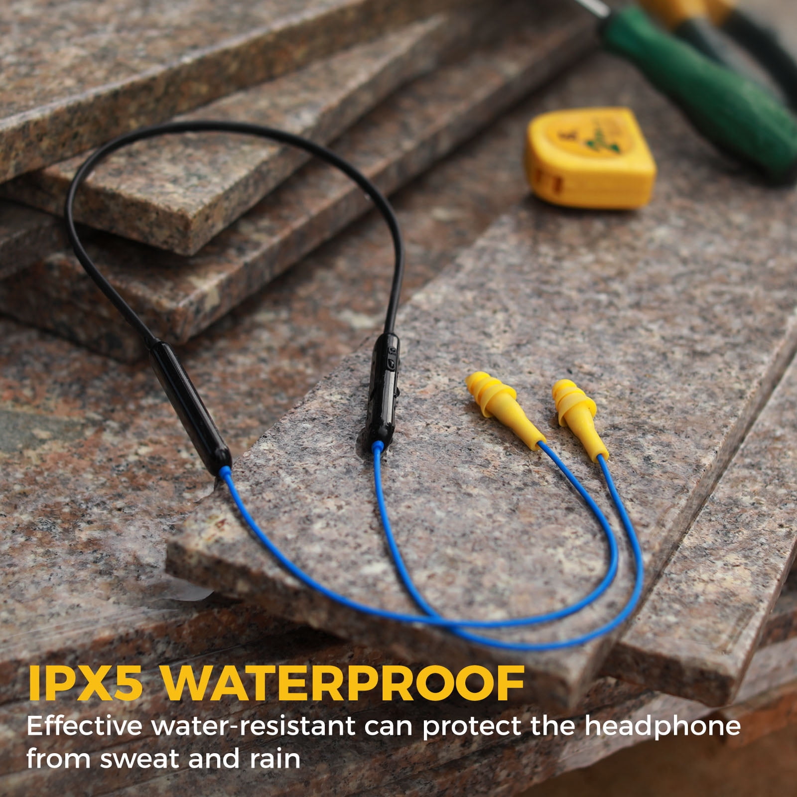 Bluetooth Earplug Headphones, Neckband Bluetooth Ear Plugs Wireless 28dB Noise Reduction in-Ear Headphones, Isolating Earbuds with Mic IPX5 Waterproof 16 Hours Battery Life for Work (Blue)
