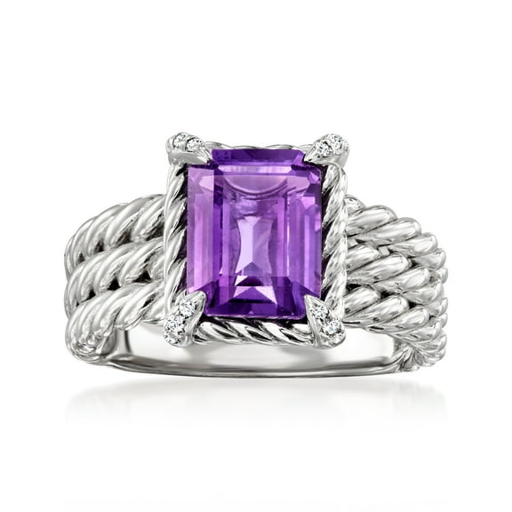 Ross-Simons 2.30 Carat Amethyst 3-Row Ring With White Topaz in Sterling Silver, Women's, Adult