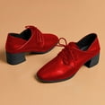 thumbnail image 3 of YDN Women Square Toe Lace up Oxford Shoes Comfortable Chunky Low Heels Pumps Professional Office Daily Size 7 Red, 3 of 4