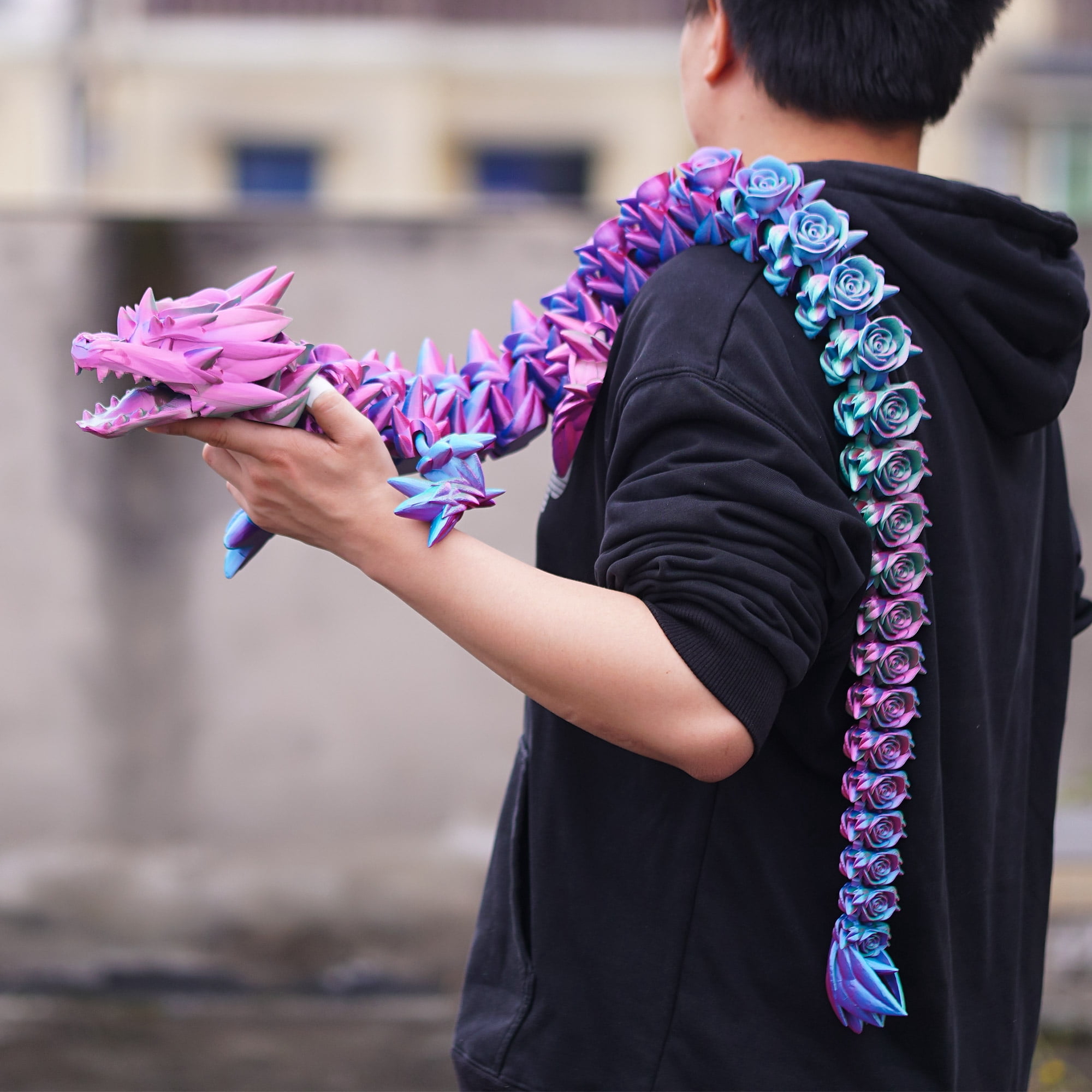 47.5inch 3D Printed Rose Dragon,Flexible Joint Animal lacertid Figurines,Realistic Eyes, Home Office Decor,Fidget Toy for Adults Teens Boy Festival Gifts