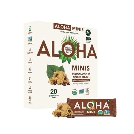 ALOHA, Plant Based Protein Mini Bars, Chocolate Chip Cookie Dough (Pack of 20)