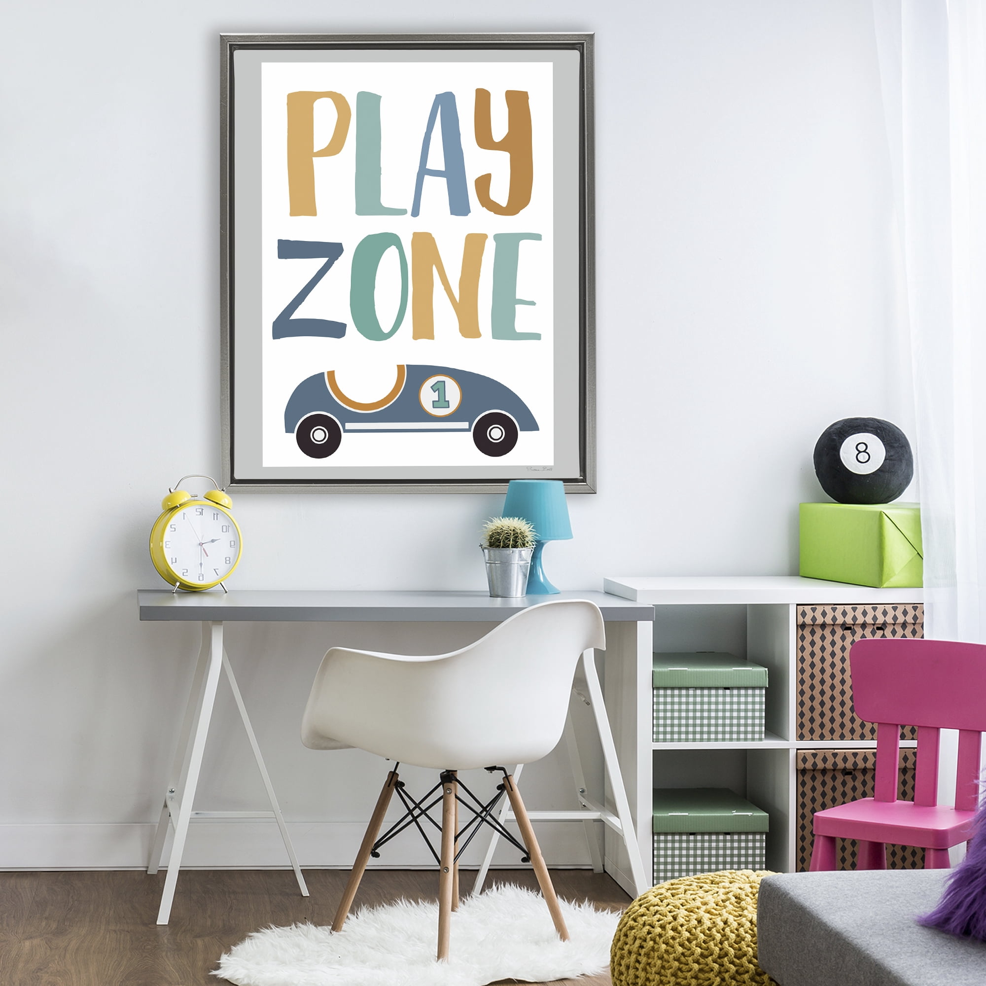 Stupell Industries Play Zone Racecar Gray Framed Floater Canvas Wall Art, design by Susan Ball