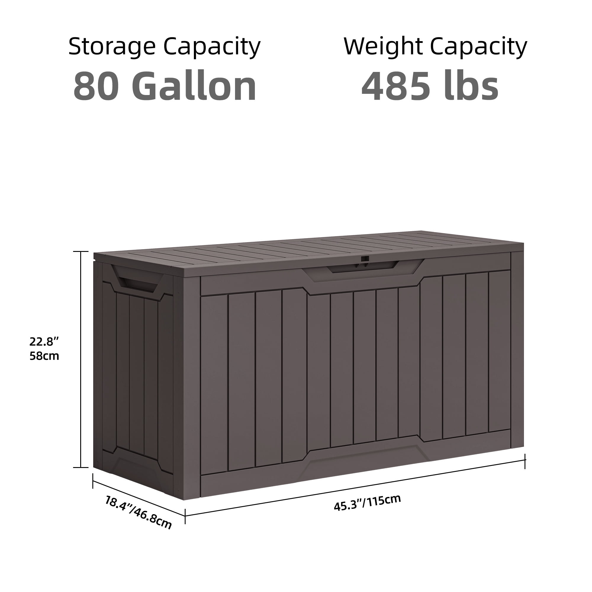 Dextrus 80 Gallon Large Resin Deck Box, Brown Waterproof Weather Resistant Outdoor Storage Box, Lockable Organizer for Patio Cushions, Garden Tools, Pool Accessories & Indoor Outdoor Essentials