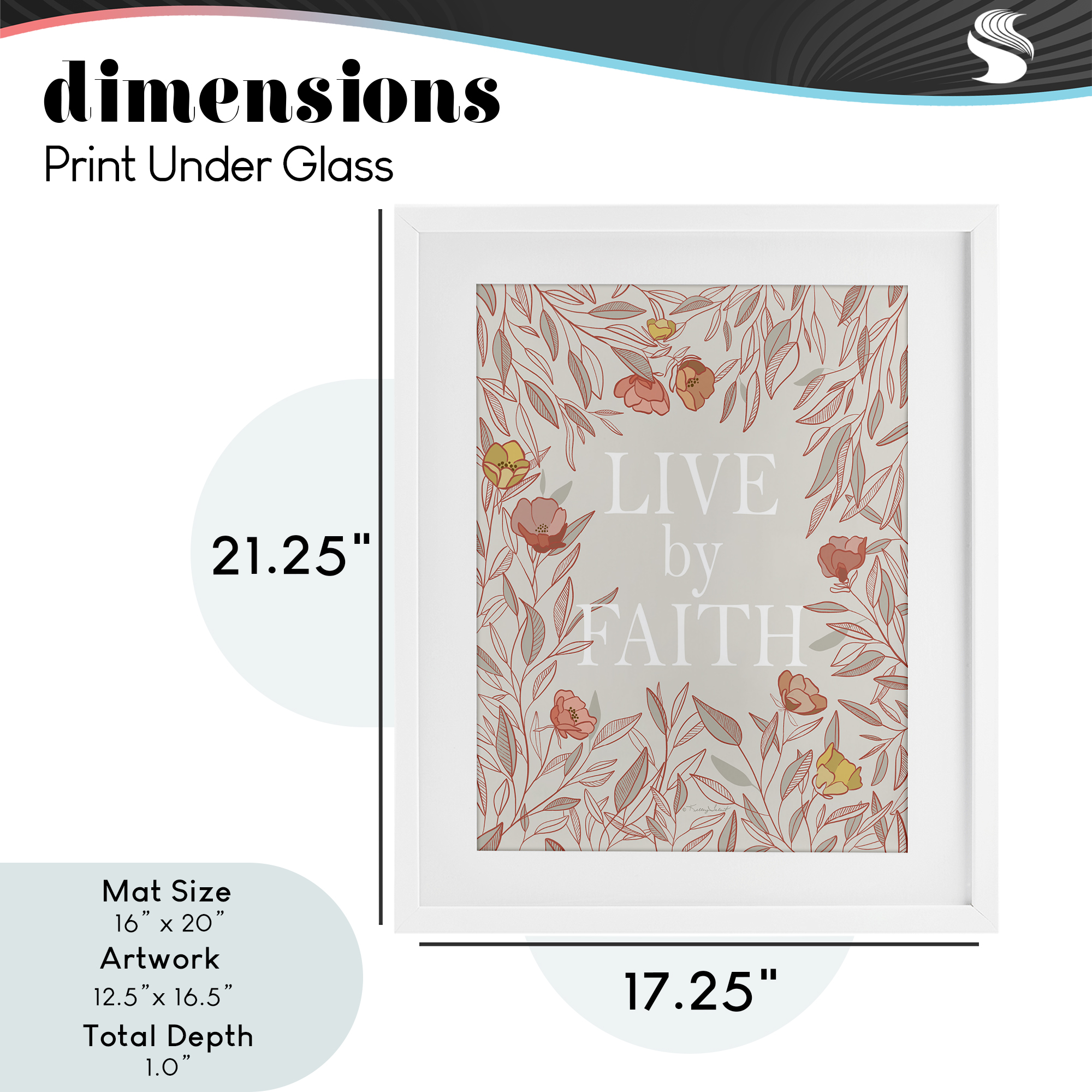 Live By Faith Rosy Florals White Framed Print Under Glass, design by Kelley Talent