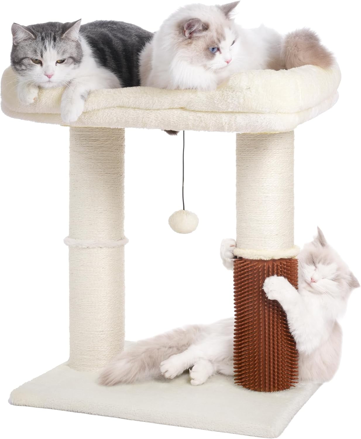 Cat Tree Tower for Large Cats Cat Scratching Post with Cat Self Groomer,Top Bed, Thick Scratch Post Danging Ball Great for Indoor Cats