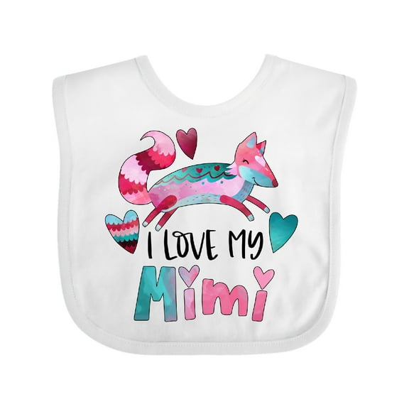 Inktastic I Love My Mimi Pink and Blue Fox with Hearts Boys or Girls Baby Bib